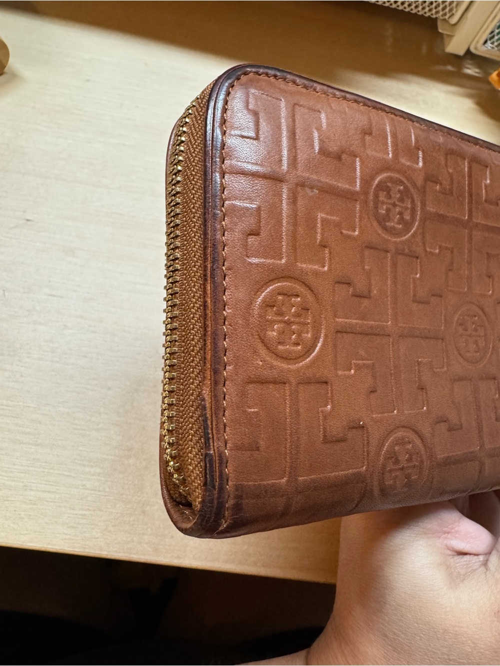 Tory Burch Embossed Logo Zip Wallet in Brown with Gold Hardware - Picture 10 of 14